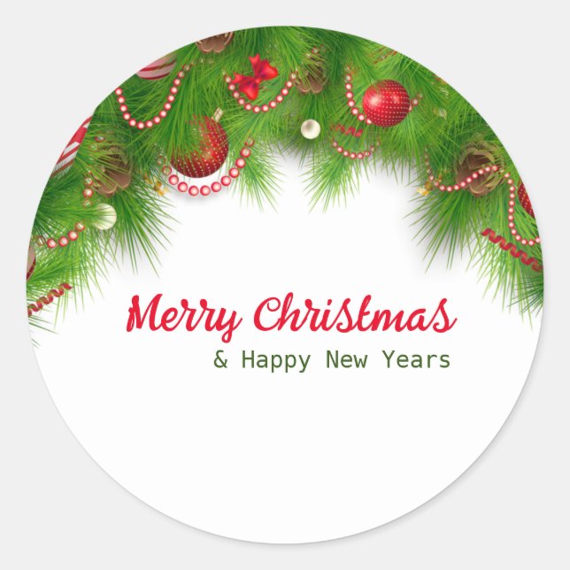 Sticker Rond Serre de Noël et ampoules rouges, et présente (Devant)