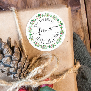 Sticker Rond Serre de verdure de Noël Fabriquée avec amour Votr