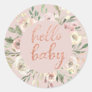 Sticker Rond Serre Florale & Rose Or Hello Baby Enveloppe Sceau