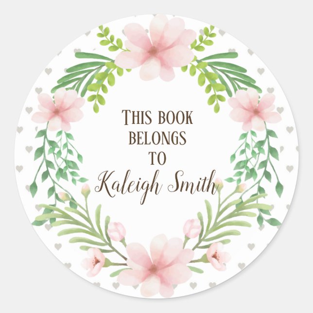 Sticker Rond Serre florale rose sur blanc avec coeur gris (Devant)