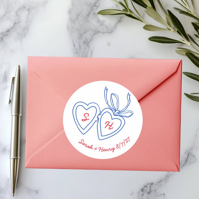 Sticker Rond Serrure de coeur Whimsical Doodle Croquis moderne  (Whimsical Heart Locket Doodle Sketch Modern CUSTOM Classic Round Sticker
)