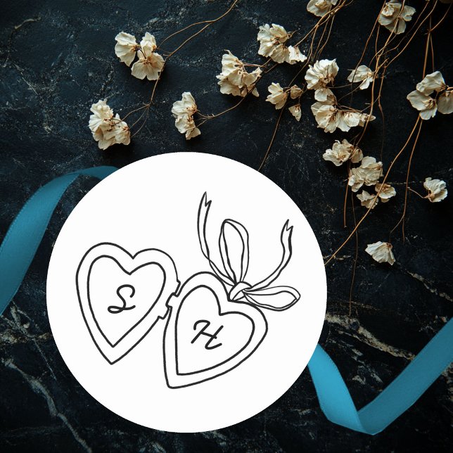 Sticker Rond Serrure de coeur Whimsical Doodle Croquis moderne  (Whimsical Heart Locket Doodle Sketch Modern CUSTOM Classic Round Sticker
)