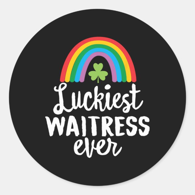 Sticker Rond Serveuse la plus chanceuse Saint Patrick Shamrocks (Devant)