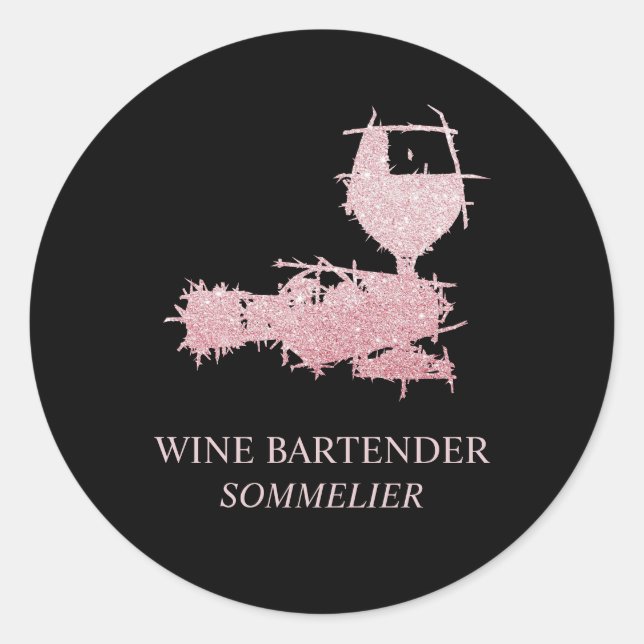 Sticker Rond Serveuse Sommelier Barmaid Vin Rose Gold (Devant)