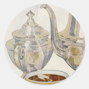 Sticker Rond Service à café argenté vintage