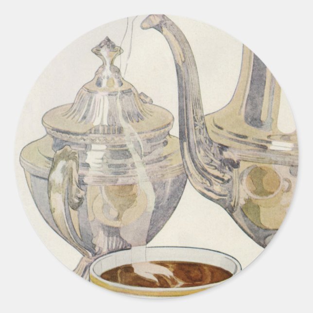 Sticker Rond Service à café argenté vintage (Devant)