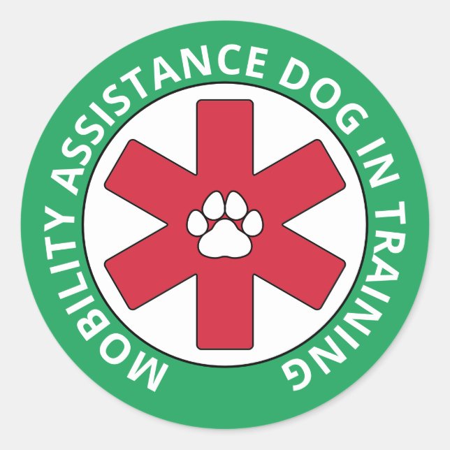 Sticker Rond Service d'assistance à la mobilité verte Chien en  (Devant)