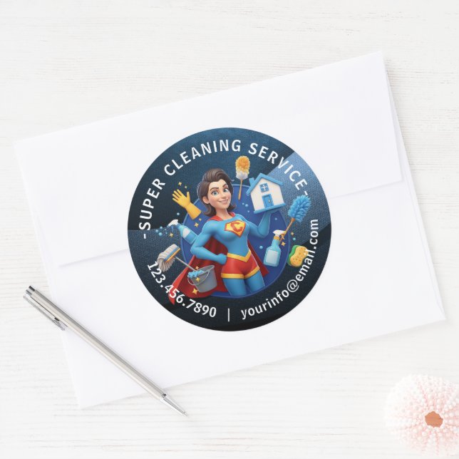 Sticker Rond Service de nettoyage de maison moderne ménage (Enveloppe)
