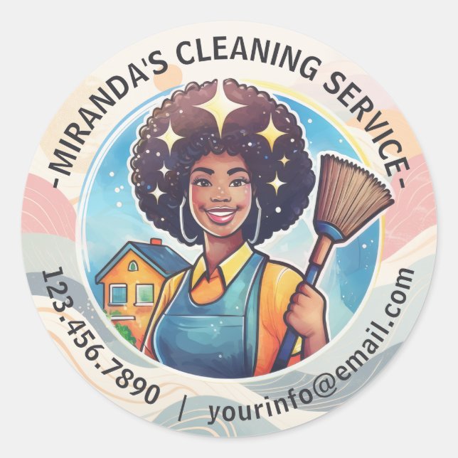 Sticker Rond Service de nettoyage de maison moderne ménage (Devant)