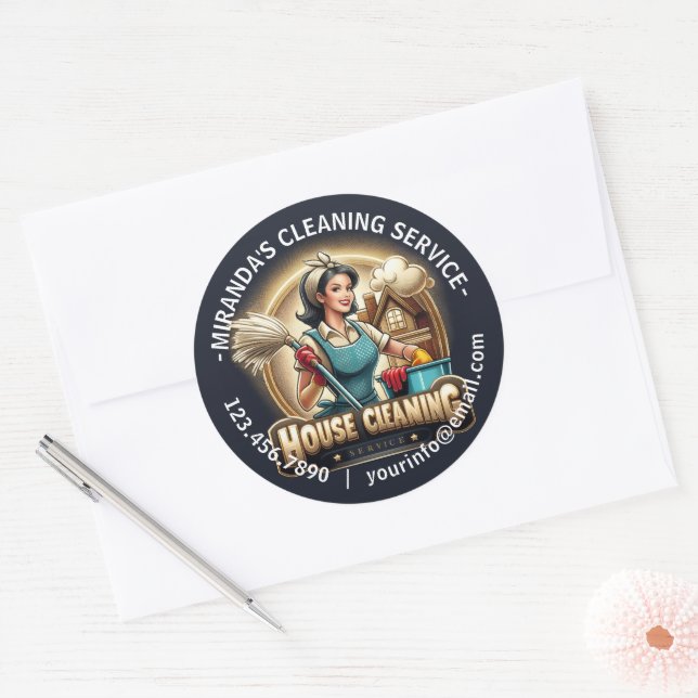 Sticker Rond Service de nettoyage de maison moderne ménage (Enveloppe)