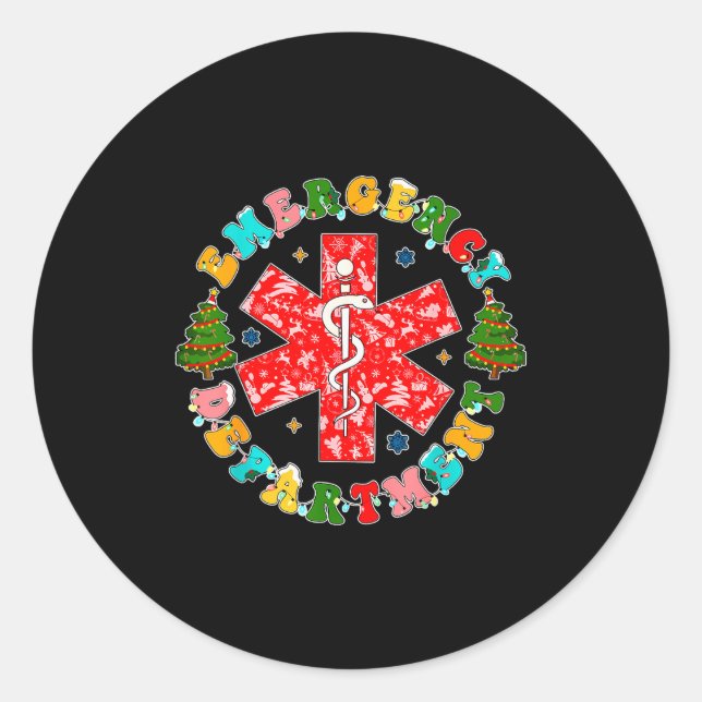 Sticker Rond Service des urgences de Noël Infirmière diplômée d (Devant)