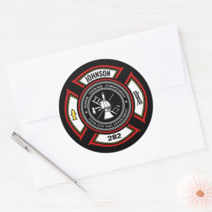 Sticker Rond Service d'incendie AJOUTER LE NOM Pompier Insigne 