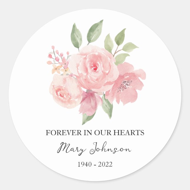Sticker Rond Service funèbre commémoratif Rose (Devant)