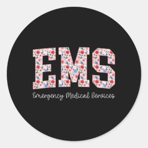 Sticker Rond Services médicaux d'urgence Floral EMS Technicien