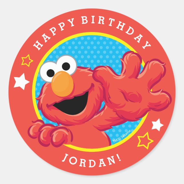 Sticker Rond Sesame Street | Elmo - Anniversaire Pois & Etoiles (Devant)