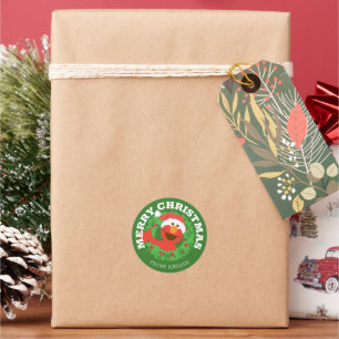 Sticker Rond Sesame Street   Elmo Joyeux Noël Étiquette-Cadeau