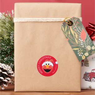 Sticker Rond Sesame Street   Elmo Joyeux Noël Étiquette-Cadeau