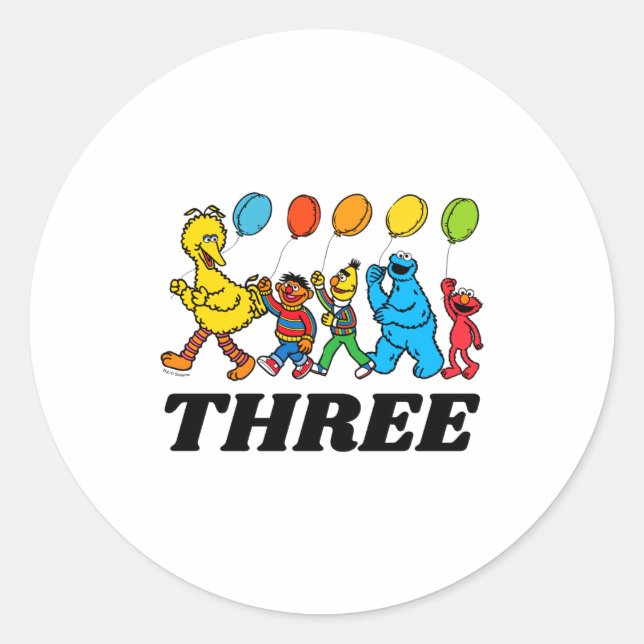 Sticker Rond Sesame Street Pals 3rd Birthday Balloons Toddler  (Devant)