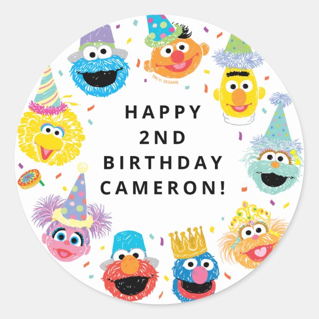 Sticker Rond Sesame Street Pals Confetti Anniversaire (Devant)