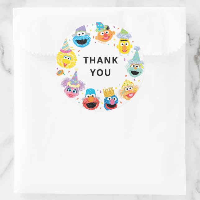 Sticker Rond Sesame Street Pals Confetti Anniversaire Merci (Sac)
