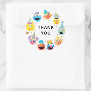 Sticker Rond Sesame Street Pals Confetti Anniversaire Merci