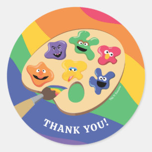 Sticker Rond Sesame Street Pals Rainbow Art Party Merci