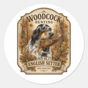 Sticker Rond Setter anglais, chasse à la bécasse