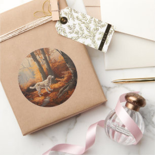Sticker Rond Setter anglais en automne Leaves Fall Inspire