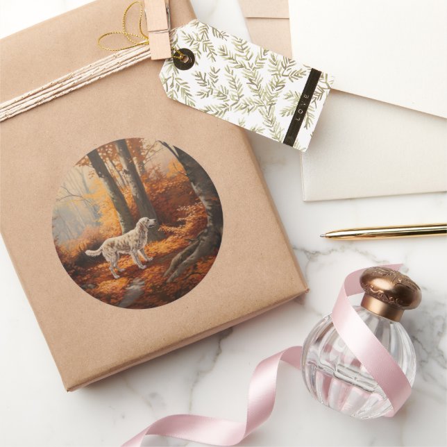 Sticker Rond Setter anglais en automne Leaves Fall Inspire (Cadeaux)