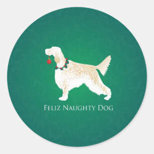 Sticker Rond Setter anglais Feliz Naughty Dog Noël