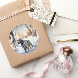 Sticker Rond Setter anglais laissez-le neiger Noël