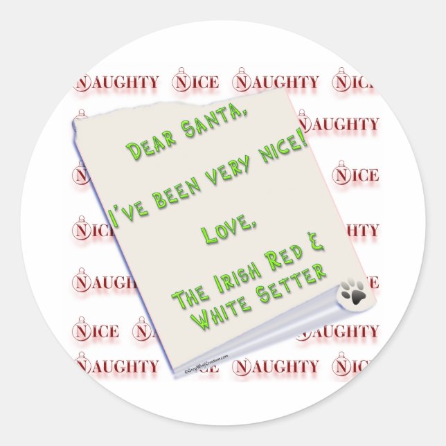 Sticker Rond Setter irlandais Naughty Nice (Devant)