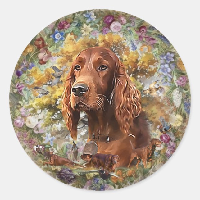 Sticker Rond Setter irlandais - Oiseau Dog Ultimate Upland (Devant)