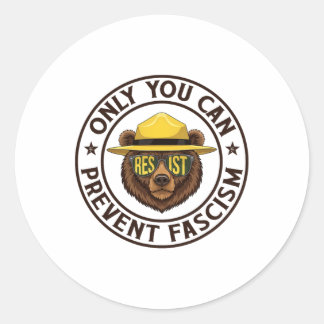 Sticker Rond Seulement vous pouvez empêcher le fascisme ours ré