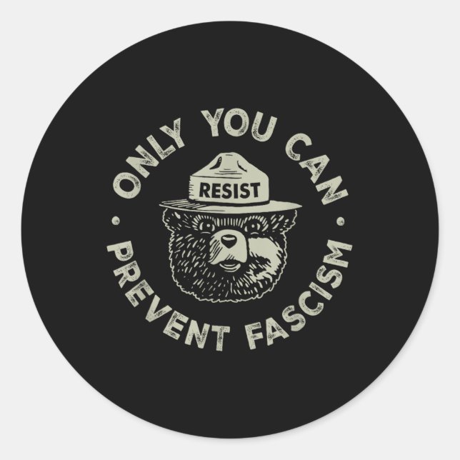Sticker Rond Seulement vous pouvez empêcher le fascisme ours ré (Devant)