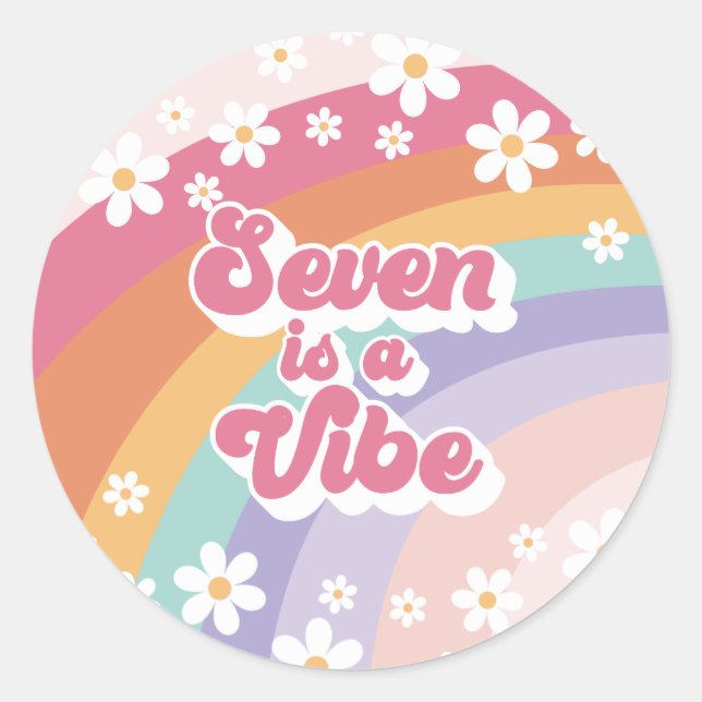 Sticker Rond Seven est un Vibe Retro Rainbow 7e anniversaire (Devant)
