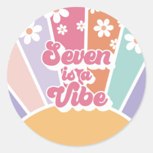 Sticker Rond Seven est une Vibe Retro Sunshine Rainbow Daisy
