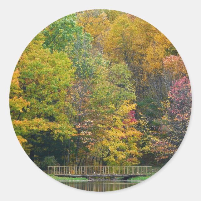Sticker Rond Seven Springs Fall Bridge II Autumn Paysage (Devant)