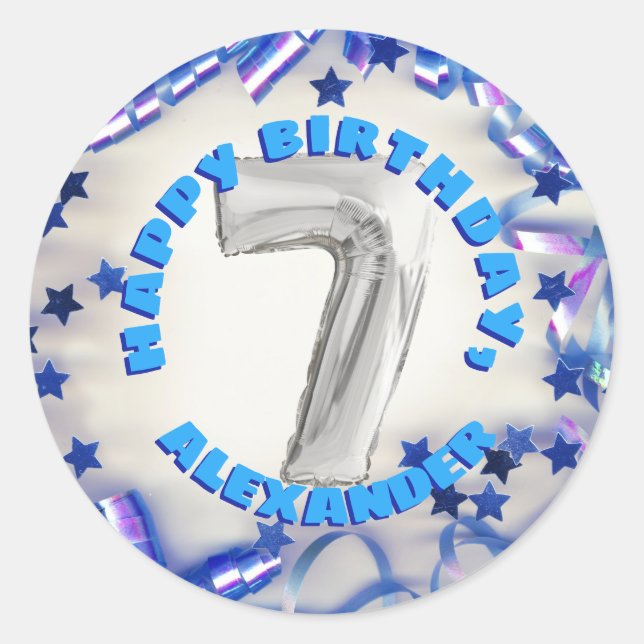 Sticker Rond Seventh Birthday Boys Seven Years Old Party (Devant)