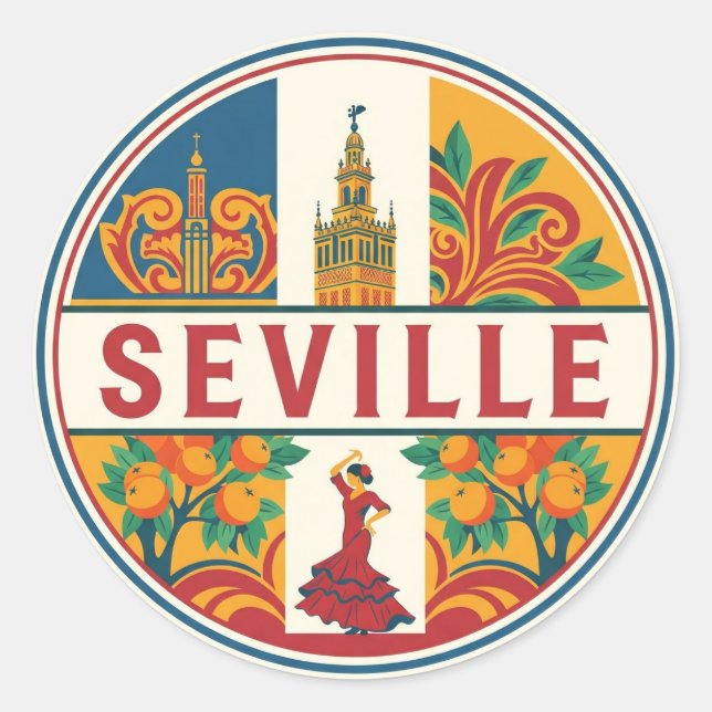Sticker Rond Séville Espagne Plaza de España (Devant)