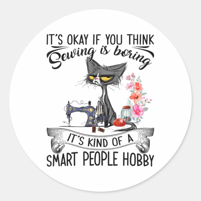 Sticker Rond Sewing Machine Craft Quilting Sewer Cat Sewing  (Devant)