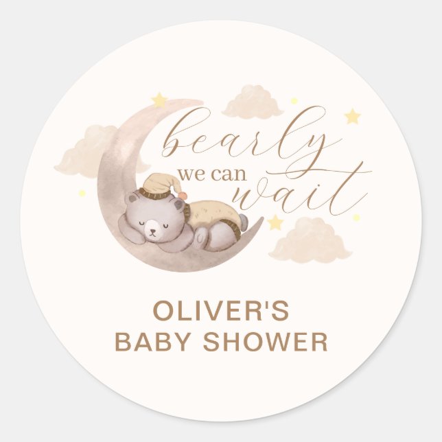 Sticker Rond Sexe Neutre Bearly Wait Moon Star Sleepy Bear (Devant)