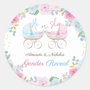 Sticker Rond Sexe Révéler mignon floral rose bleu