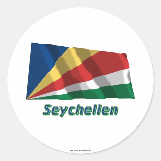 Sticker Rond Seychelles Fliegende Flagge mit Namen (Devant)