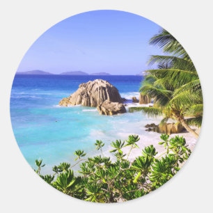 Sticker Rond Seychelles Tropical Island Beach