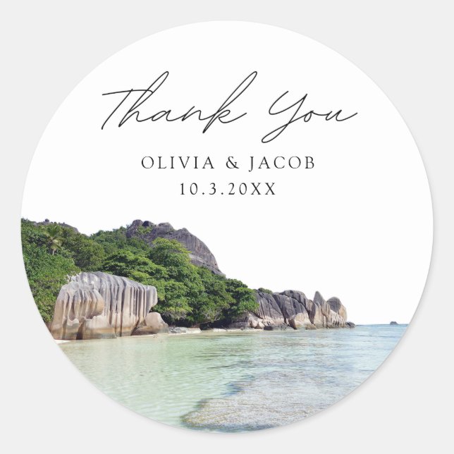 Sticker Rond Seychelles Wedding Favor Photo Merci (Devant)
