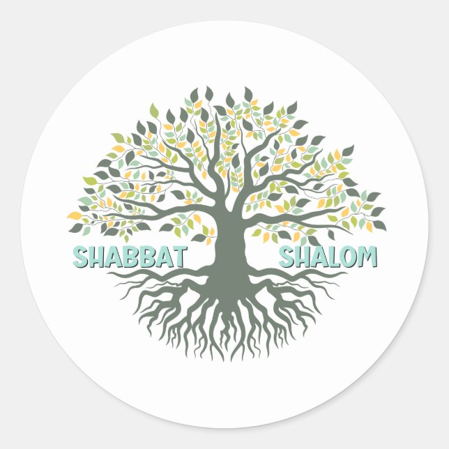 Sticker Rond Shabbat Shalom Arbre de Vie Ez Hachaim Juif (Devant)