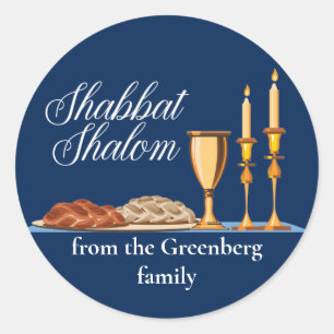 Sticker Rond Shabbat Shalom Custom Blue Sabbath Dîner