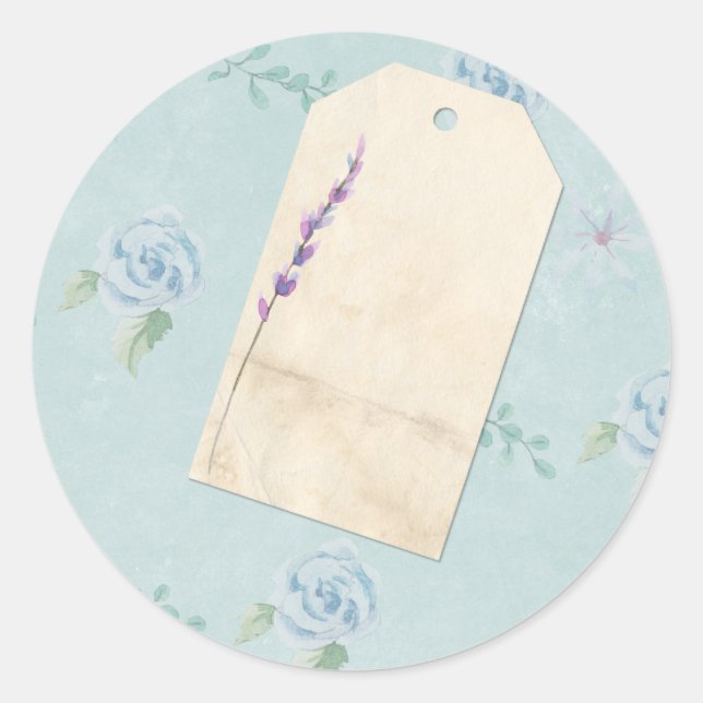 Sticker Rond Shabby album Embellisment bleu floral (Devant)