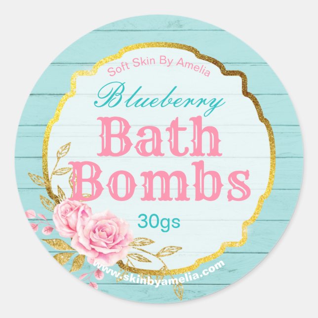 Sticker Rond Shabby Chic Bleu Or Parties scintillant Bain Étiqu (Devant)
